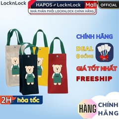 Túi vải canvas 2 lớp đựng bình ly giữ nhiệt LocknLock hình Gấu, khóa cài nam châm, lót chống thấm nước HPCV04 - HAPOS Gấu Đỏ/ Vàng