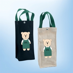 Túi vải canvas 2 lớp đựng bình ly giữ nhiệt LocknLock hình Gấu, khóa cài nam châm, lót chống thấm nước HPCV04 - HAPOS Gấu Đỏ/ Vàng