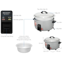Nồi cơm điện công nghiệp Sharp KSH-H65V-SL (6,5 lít) - KSH-H78V-SL (7,8 lít) - KSH-H90V-SL (9 lít) - HAPOS HSA 9,0 lít - H90V