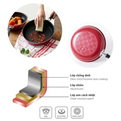 Chảo nhôm chống dính Locknlock LEVE 26cm - Màu Đỏ - LLP1263 - Không dùng bếp từ - HAPOS LOF LLP1283 - 28cm Đỏ