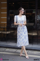 1BD073 - Sét đầm 2 dây dáng xòe + áo khoác lửng.