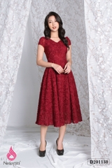 1D201130 - ĐẦM ĐỎ DÁNG XÒE HỌA TIẾT 3D