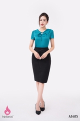 1A1685 - SƠ MI LỤA CỔ ĐÍNH HOA TRANG TRÍ