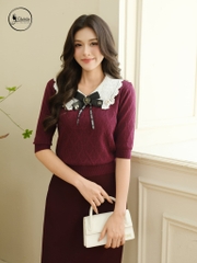 Áo len phối cổ màu tím