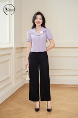 Áo sơ mi cổ vest đính hoa tay lỡ màu tím