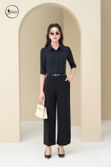 Quần suông cạp cách điệu màu đen