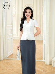 Áo cổ leo màu trắng đính hoa