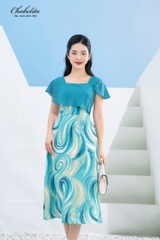 Đầm phối màu xanh