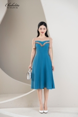 Đầm phối viền màu xanh