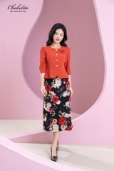 Chân váy hoa đỏ ôm body