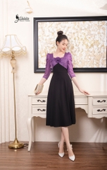 Đầm phối tay ngực hoa màu tím