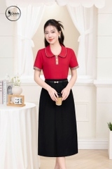 Áo cotton phối cổ tay màu đỏ