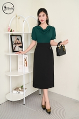 Áo sơ mi cổ tròn tay lỡ màu xanh