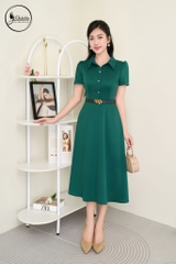 Đầm xòe cổ sơ mi màu xanh