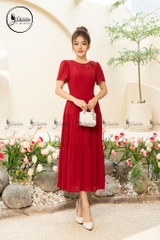 Váy 3 tầng cổ tròn màu đỏ