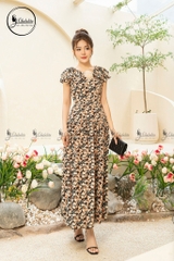 Đầm hoa sát nách đính hoa ngực màu đen