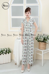 Sét bộ quần suông áo sơ mi cộc tay màu xanh