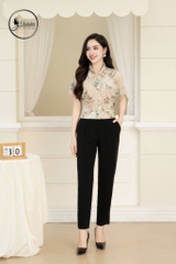Áo sơ mi croptop cổ bẻ tay ngắn hoa be