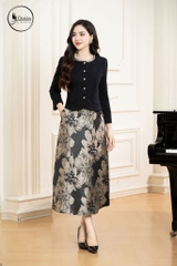 Áo vest dạ cổ tròn đính cườm màu đen
