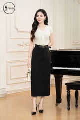 Chân váy dáng A kèm đai màu đen