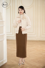 Áo phao cổ lông màu be