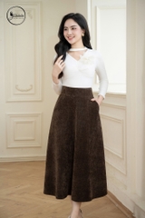 Chân váy dạ xòe màu nâu