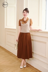 Chân váy xếp ly trước dáng dài màu nâu