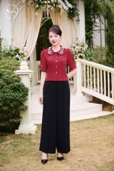 Áo sơ mi thêu lá cổ màu đỏ