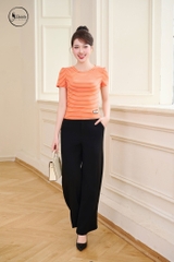 Áo cotton croptop kẻ cam