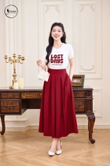 Chân váy xếp ly dáng dài màu đỏ