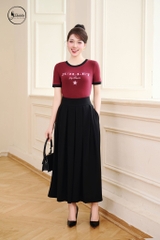 Áo cotton phối cổ bo tay màu đỏ mận