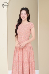 Đầm hoa nhí 3 tầng sát nách màu hồng