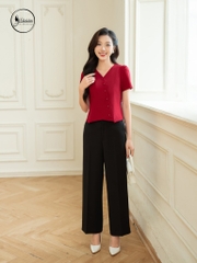 Quần suông cạp cao 3 khuy màu đen