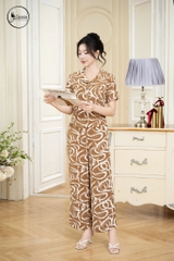 Bộ họa tiết tay cộc màu nâu