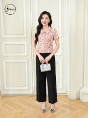 Quần suông cạp 7 phân cách điệu màu đen