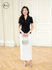 Áo cổ leo màu đen đính hoa