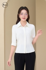 Áo sơ mi cổ đức tay lỡ màu trắng