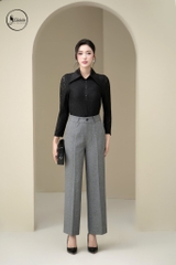 Áo ren dài tay phối cổ nhọn màu đen