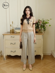 Áo len cổ phối màu be