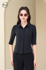 Áo sơ mi cổ đức tay lỡ màu đen