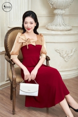 Đầm phối tay ngực màu đỏ
