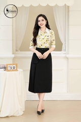 Áo sơ mi tay lỡ phối cổ nhọn màu xanh