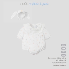 Set romper dài tay trắng mix mũ tai thỏ