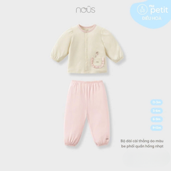 Bộ dài cài thẳng áo màu be phối quần hồng nhạt (3M)