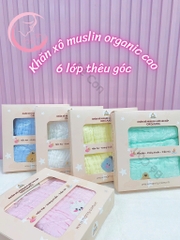 Khăn xô muslin organic cao 6 lớp thêu góc