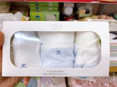 Set Pk 3 món màu trắng phối xanh thêu mặt gấu FS