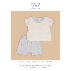 Set quần áo cộc trắng phôi xanh thêu logo P 3M
