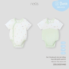Set 2 bodysuit cộc áo trắng họa tiết phối xanh lá