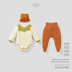 Bộ bodysuit dài tay be phối cam kèm mũ bí ngô (9M)
