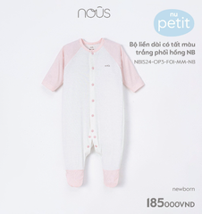 Bộ liền dài có tất kẻ hồng phối trắng NB